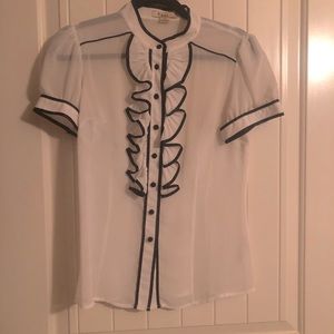 Xxi white ruffle chiffon sheer ruffle black trim